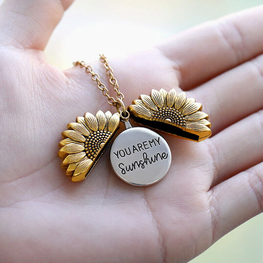 Gold You Are My Sunshine Sunflower Open Locket Pendant Necklace Jewelry Gift