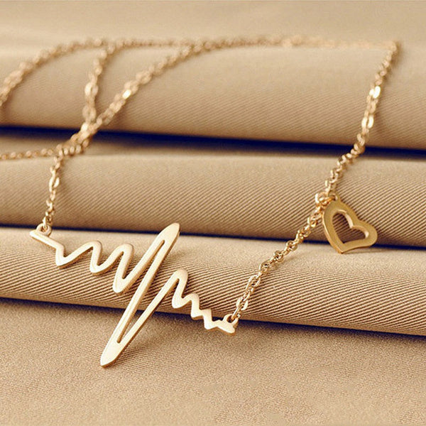 Heartbeat ECG, EKG with Heart Charm Necklace, Gift for Nurse, Doctor