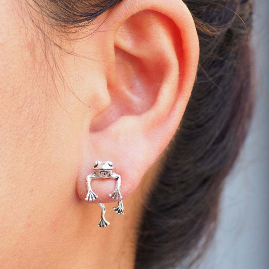 Frog Earring, Cute Silver Frog Earring Studs, Animal Jewelry Gifts, Fun Earring