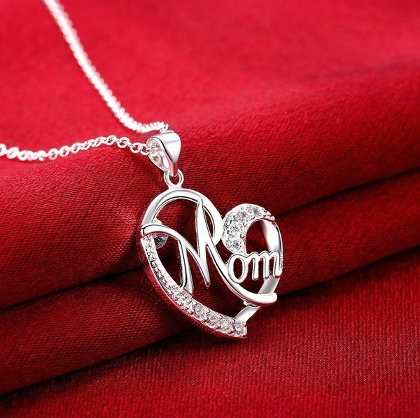 Love Heart Mom Charm Pendant Chain Necklace Great Gift Mother's Day