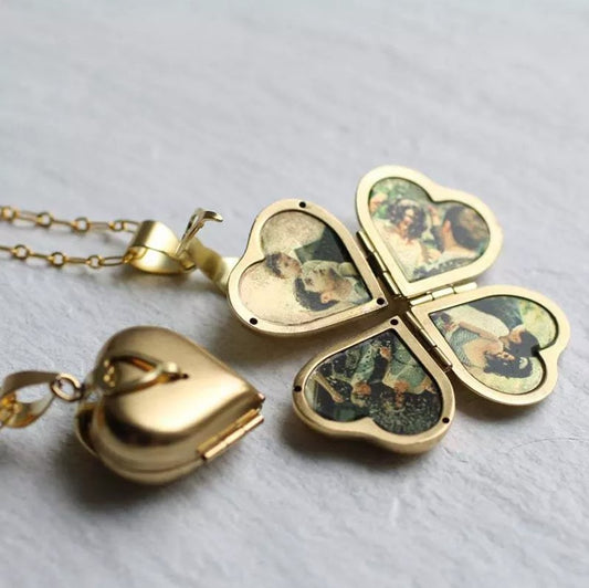 Four Photo Locket, Heart Shaped Locket Necklace Gold Jewelry