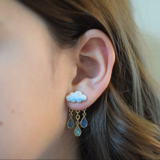 Rain Cloud Storm Enamel Rhinestone Crystal Stud Earrings, Cute Spring Summer