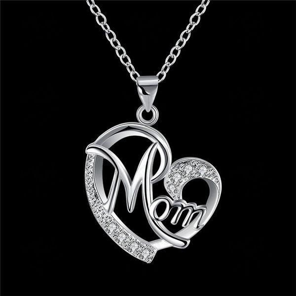 Love Heart Mom Charm Pendant Chain Necklace Great Gift Mother's Day