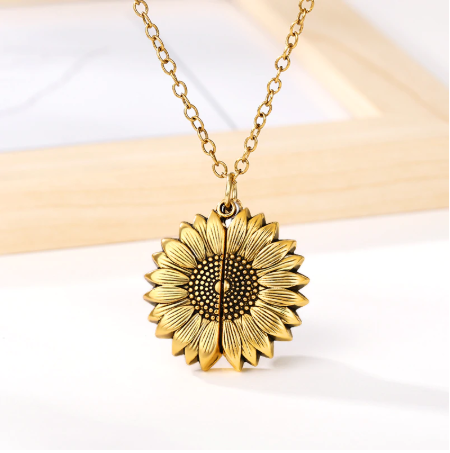 Gold You Are My Sunshine Sunflower Open Locket Pendant Necklace Jewelry Gift