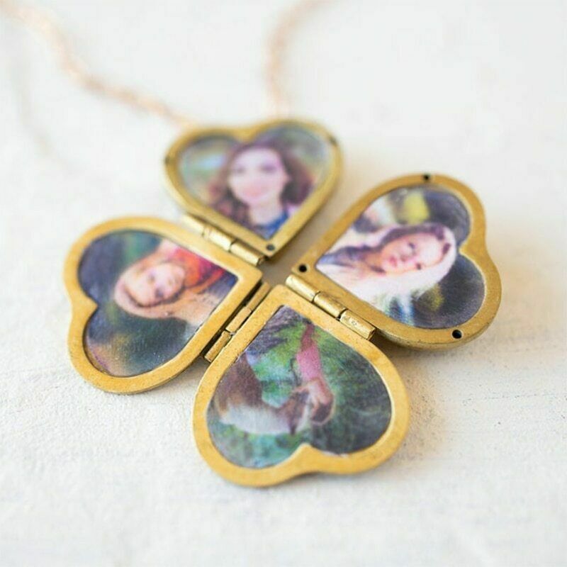 Four Photo Locket, Heart Shaped Locket Necklace Gold Jewelry