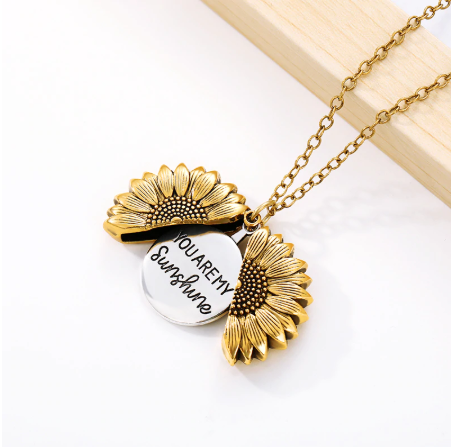 Gold You Are My Sunshine Sunflower Open Locket Pendant Necklace Jewelry Gift