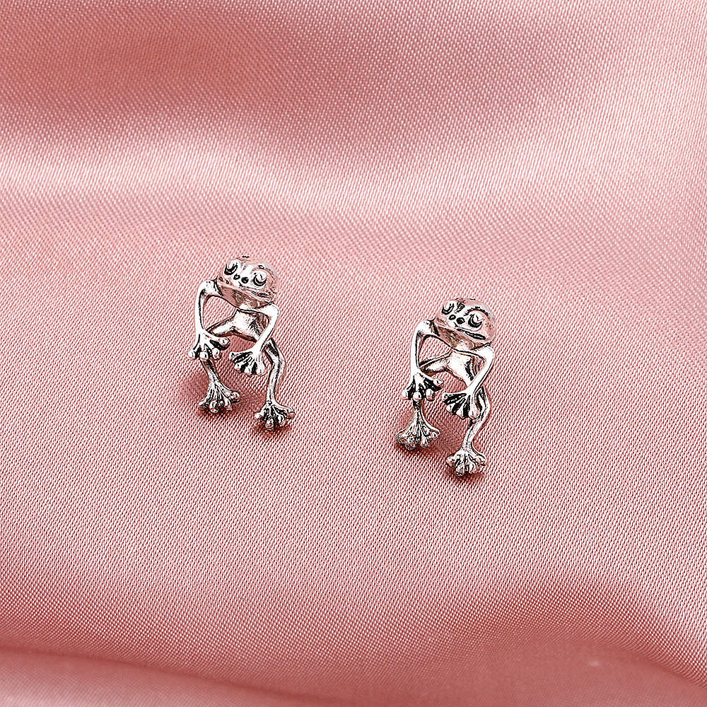 Frog Earring, Cute Silver Frog Earring Studs, Animal Jewelry Gifts, Fun Earring