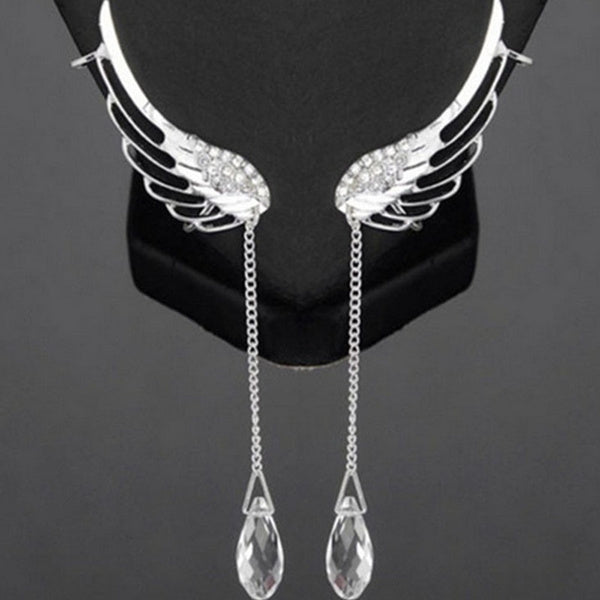 Fashion Angel Wing Stylist Silver Crystal Drop Earrings