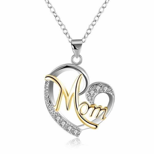 Love Heart Mom Charm Pendant Chain Necklace Great Gift Mother's Day