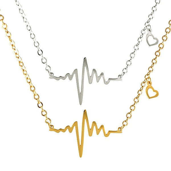 Heartbeat ECG, EKG with Heart Charm Necklace, Gift for Nurse, Doctor