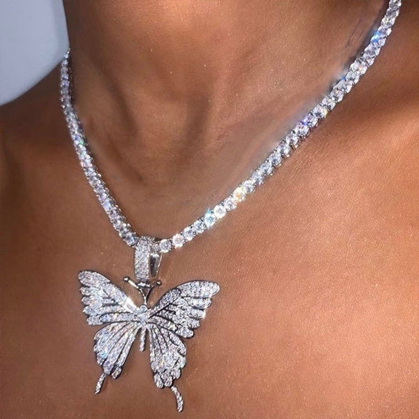 Choker Butterfly Necklace Tennis Chain New Statement Bling Sparkly, Gift