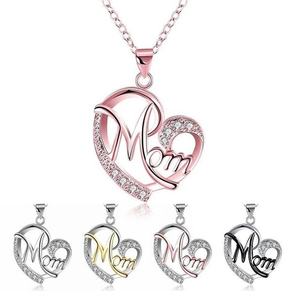 Love Heart Mom Charm Pendant Chain Necklace Great Gift Mother's Day