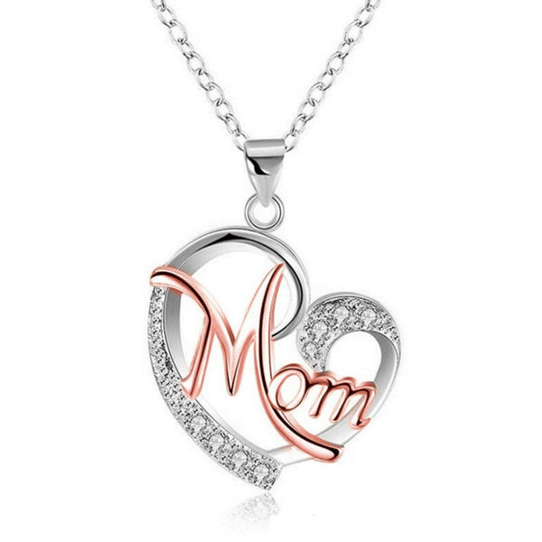 Love Heart Mom Charm Pendant Chain Necklace Great Gift Mother's Day