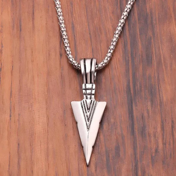 Arrowhead Mens Arrow Pendant Necklace 24" Chain - Native American Style