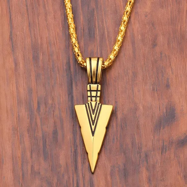 Arrowhead Mens Arrow Pendant Necklace 24" Chain - Native American Style