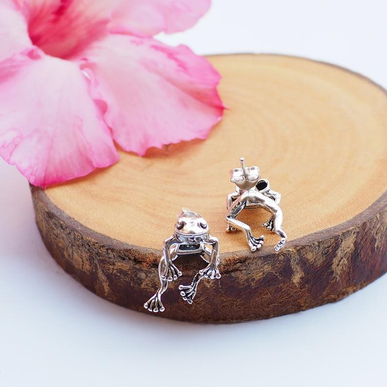 Frog Earring, Cute Silver Frog Earring Studs, Animal Jewelry Gifts, Fun Earring