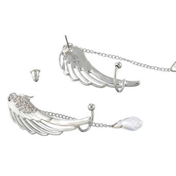 Fashion Angel Wing Stylist Silver Crystal Drop Earrings