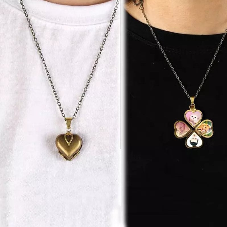 Four Photo Locket, Heart Shaped Locket Necklace Gold Jewelry