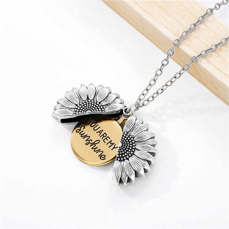 Gold You Are My Sunshine Sunflower Open Locket Pendant Necklace Jewelry Gift