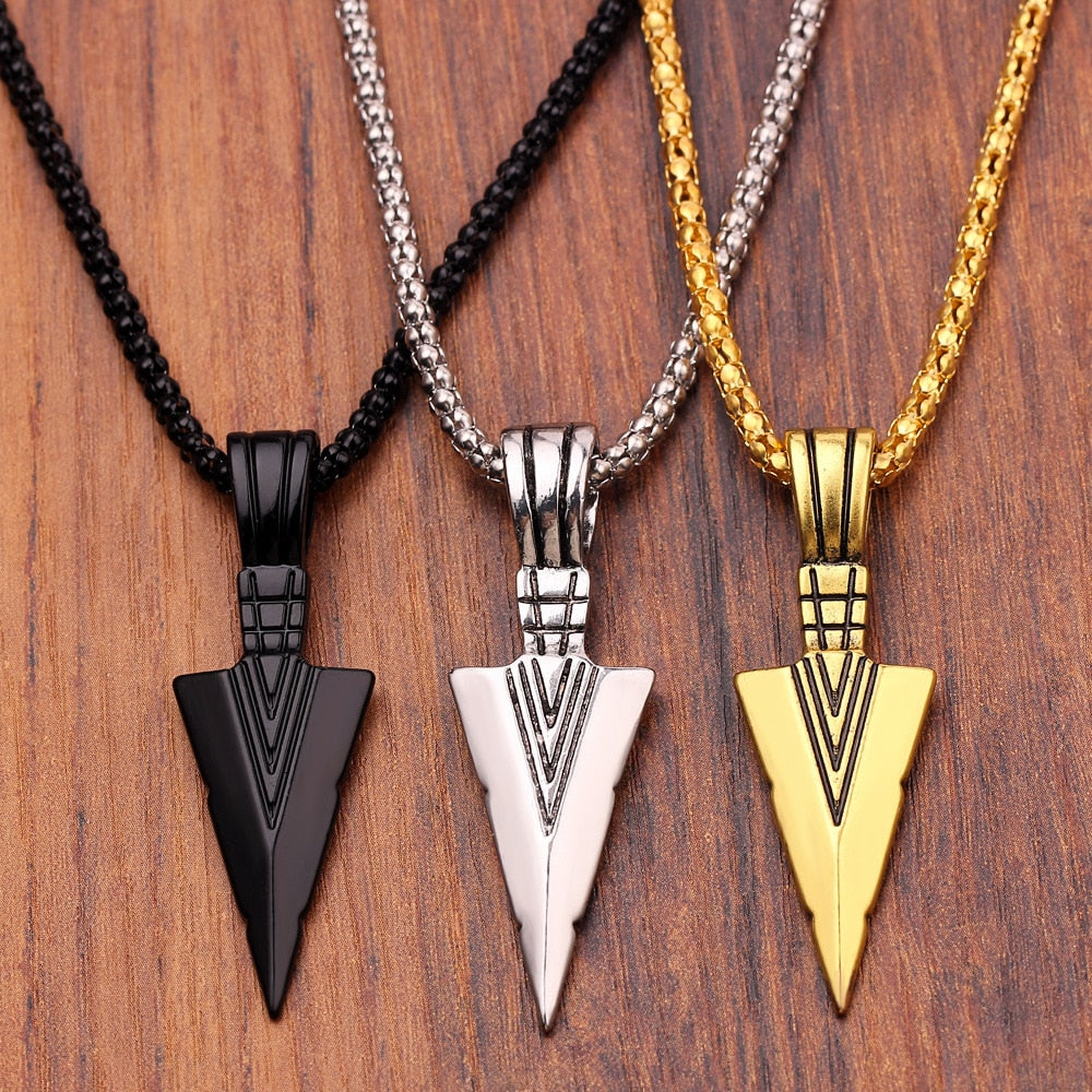 Arrowhead Mens Arrow Pendant Necklace 24" Chain - Native American Style