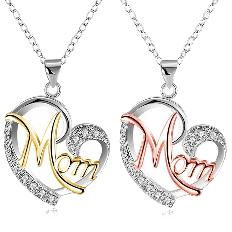 Love Heart Mom Charm Pendant Chain Necklace Great Gift Mother's Day