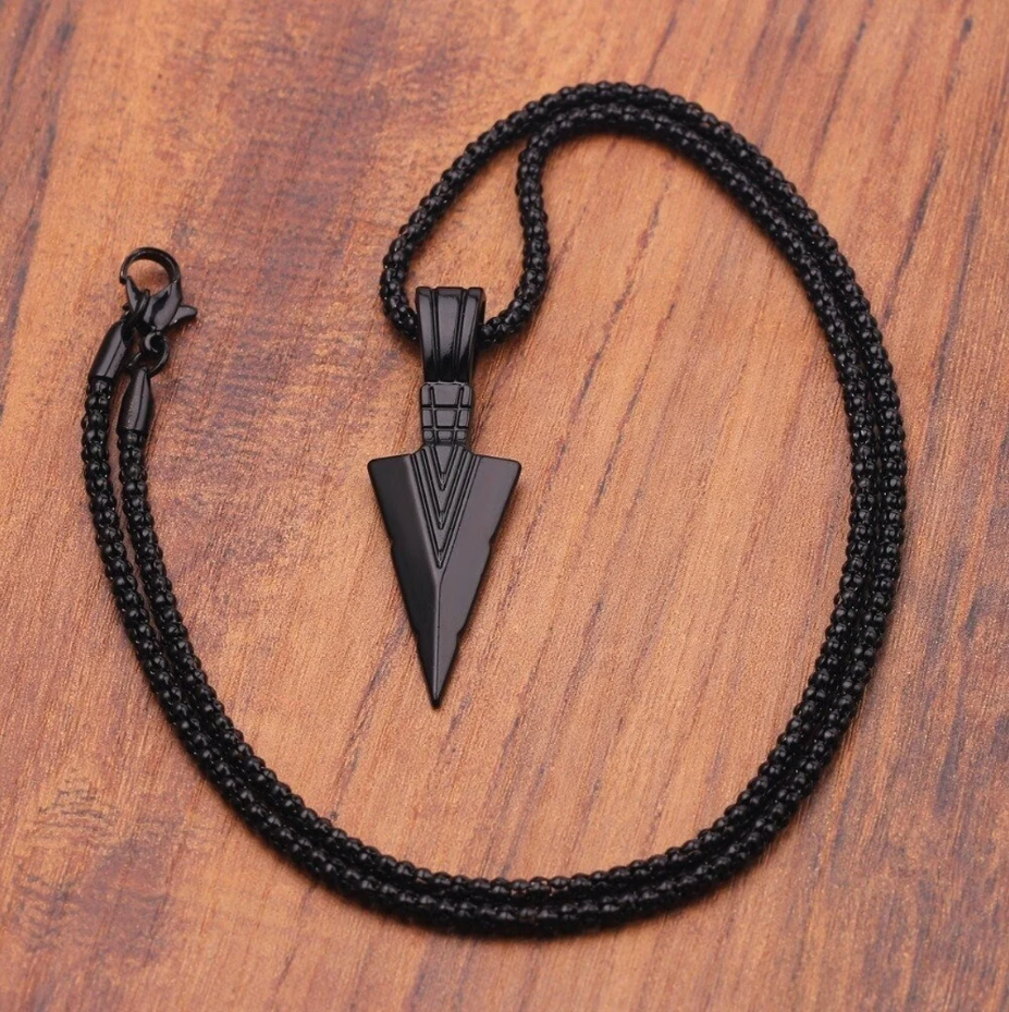 Arrowhead Mens Arrow Pendant Necklace 24" Chain - Native American Style